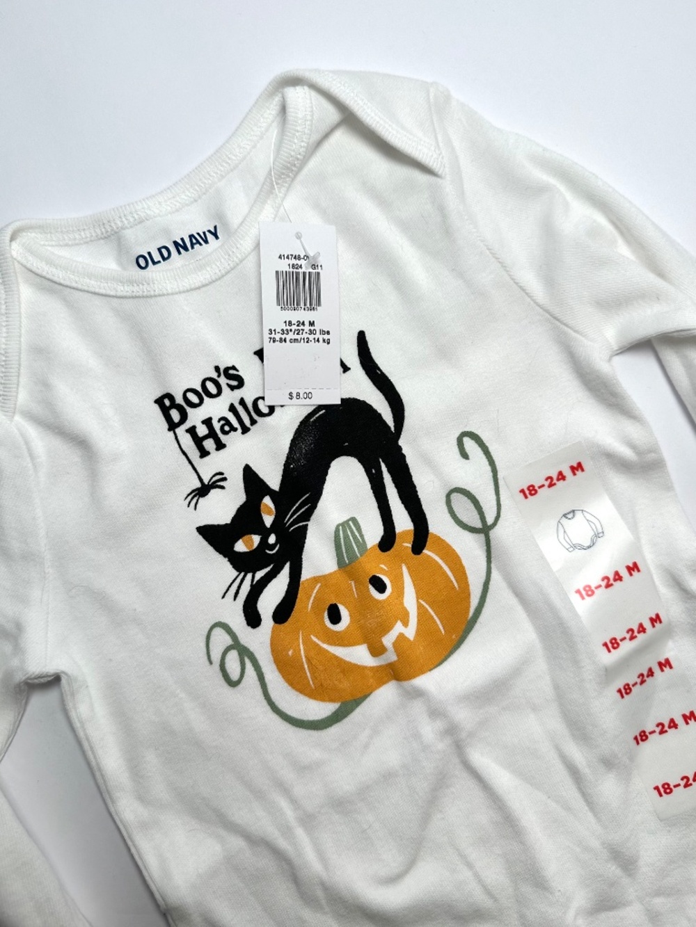 Old Navy Baby Bodysuit 18-24M NWT Boo’s First Halloween Long Sleeve - Picture 2 of 3